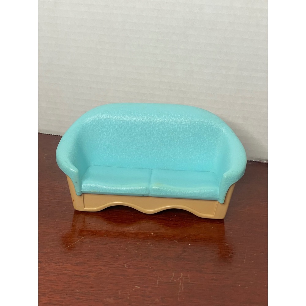 1993 Fisher-Price Loving Family dollhouse living room sofa in aqua blue and tan